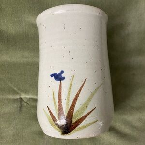 Handcrafted Ceramic Vase with Floral Design Stoneware Signed